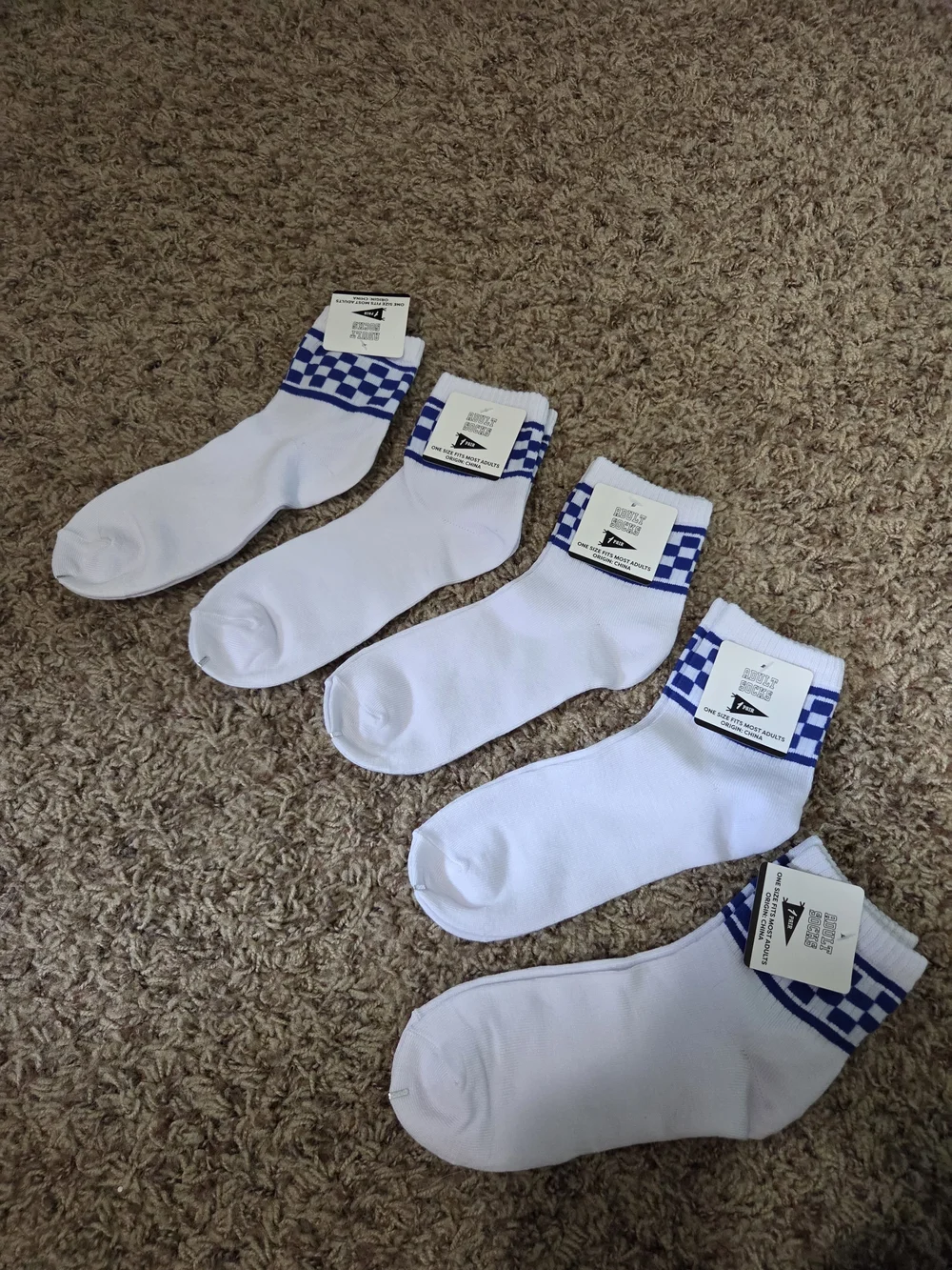 White Ankle Socks with Blue Check Cuff - Pack